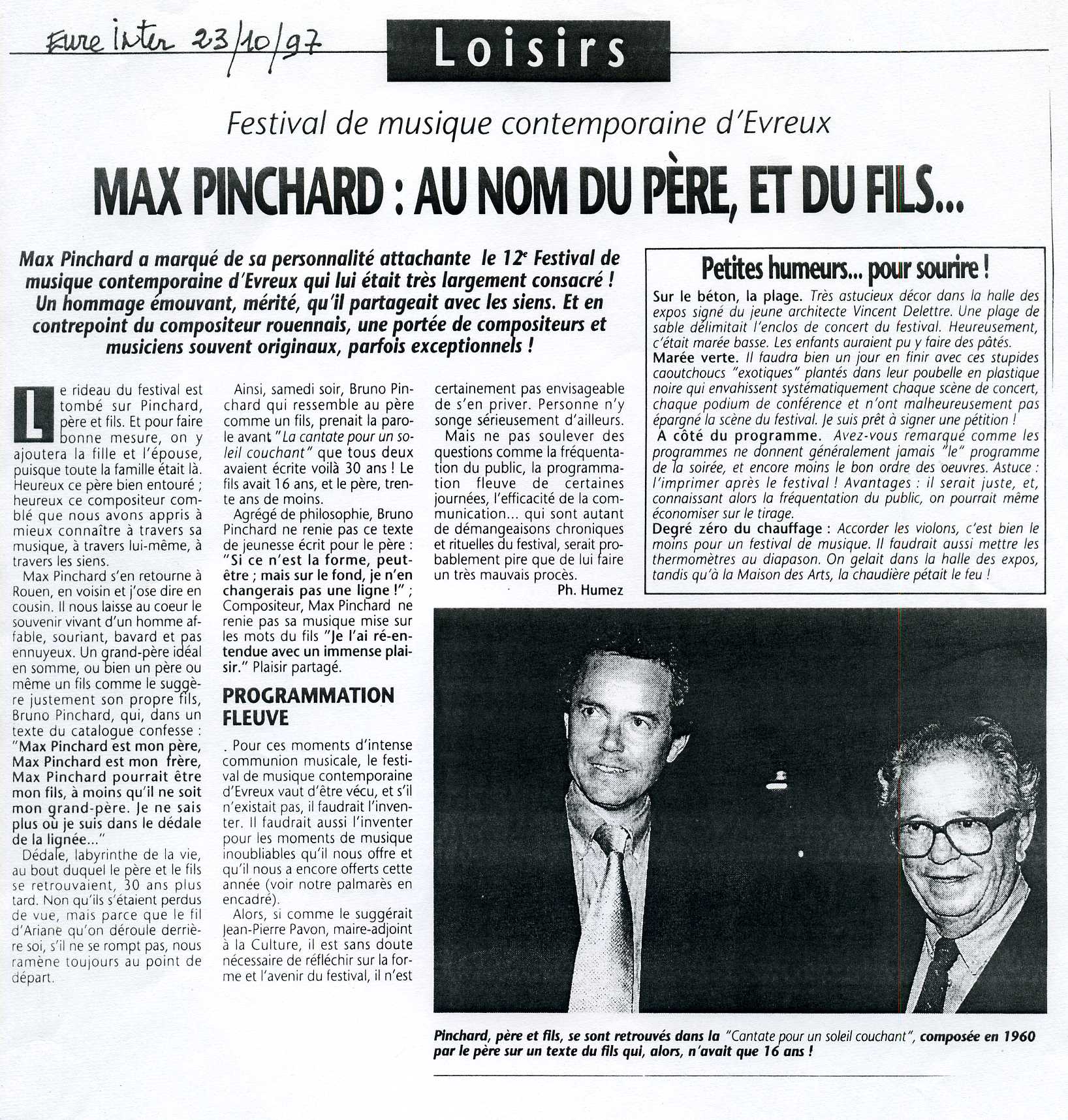 Max Pinchard, Au nom du père et du fils...